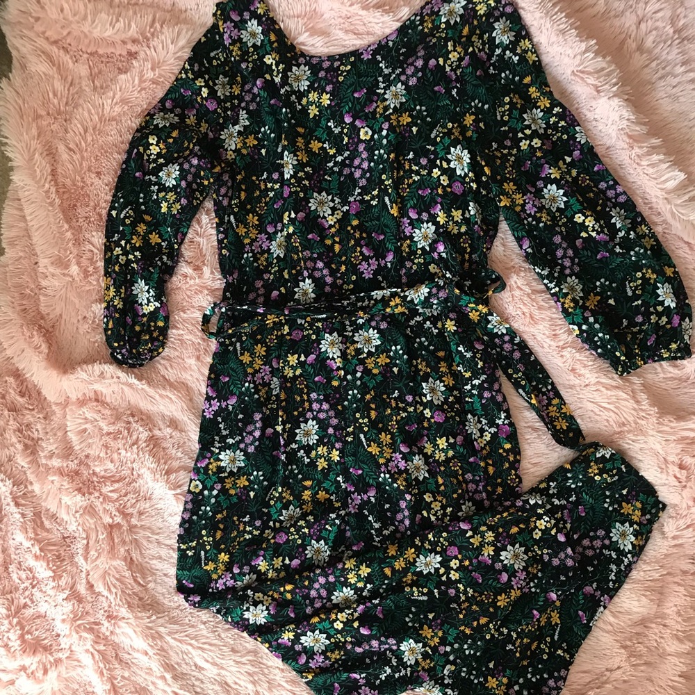Old Navy 3/4 Sleeve Floral Romper Tie Waist Large